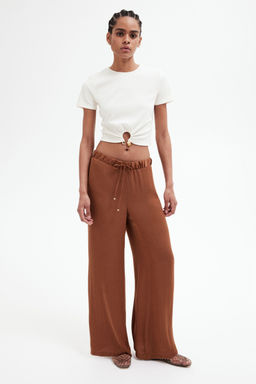 H&M - Women Brown Wide Drawstring Trousers