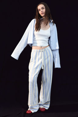 H&M - Women Blue Straight Drawstring Trousers