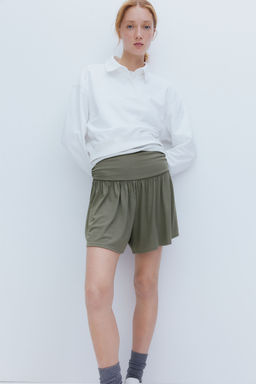 H&M - Women Green Gathe Viscose Shorts