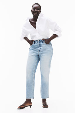 H&M - Women Blue Curvy Fit Slim Straight High Ankle Jeans