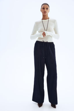 H&M - Women Blue Feather Soft Denim Drawstring Trousers
