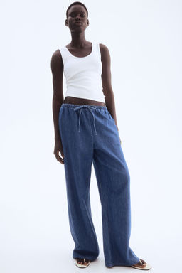 H&M - Women Blue Feather Soft Denim Drawstring Trousers