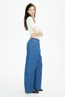 H&M - Women Blue Pull-On Denim Trousers