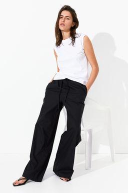 H&M - Women Black Cotton Drawstring Trousers