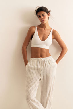 H&M - Women White Wide Linen-Blend Trousers