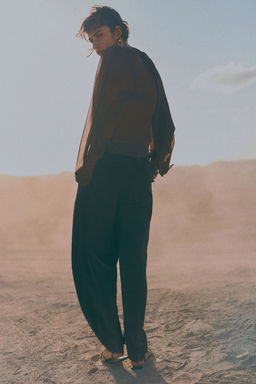 H&M - Women Black Wide Belted Trousers