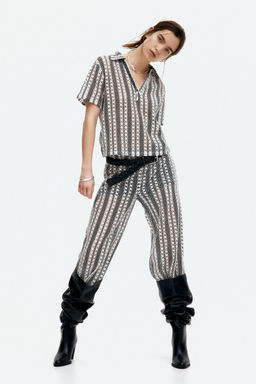 H&M - Women Black Hole-Patterned Trousers