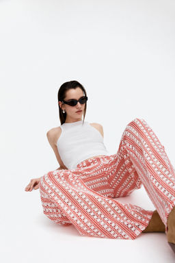 H&M - Women Pink Hole-Patterned Trousers