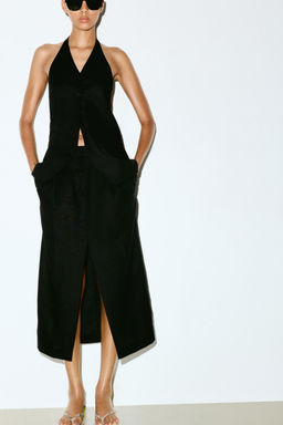 H&M - Women Black Linen-Blend Pencil Skirt