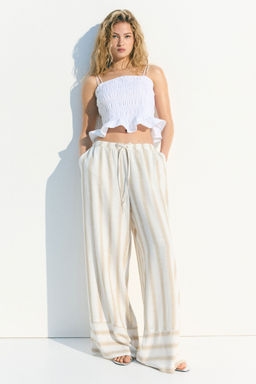 H&M - Women Multi-Color Linen-Blend Drawstring Trousers