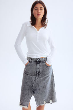 H&M - Women Blue Trashed-Detail Denim Skirt