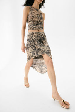 H&M - Women White Asymmetric Mesh Skirt