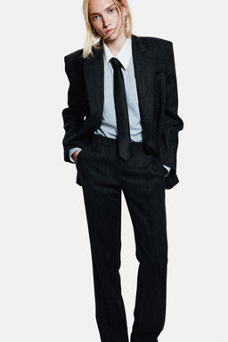 H&M - Women Grey Tailo Wool-Blend Trousers