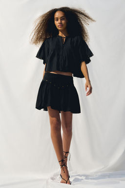 H&M - Women Black Gathe Mini Skirt