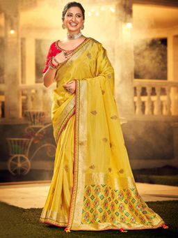 Odette - Mustard Viscose Abstract Designer Saree with Unstitched Blouse