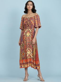 Aarke Ritu Kumar - Off-Shoulder Neck Half Sleeves Printed Long Dress