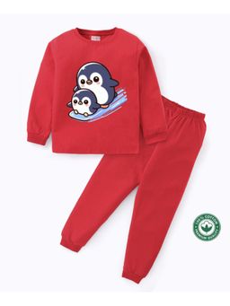 BLUSHES - Unisex Full Sleeves Penguin Printed Sweatshirt with Joggers (Set of 2)