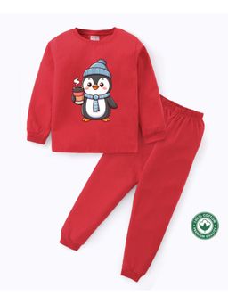 BLUSHES - Unisex Full Sleeves Penguin Printed Sweatshirt with Joggers (Set of 2)