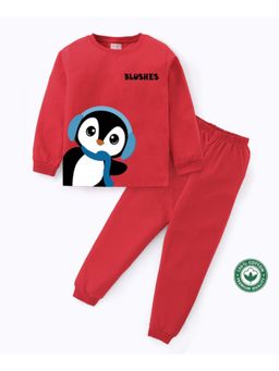 BLUSHES - Unisex Full Sleeves Penguin Printed Sweatshirt with Joggers (Set of 2)