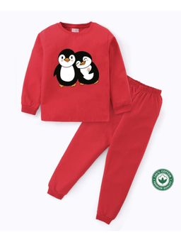 BLUSHES - Unisex Full Sleeves Penguins Printed Sweatshirt with Joggers (Set of 2)