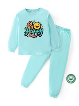 BLUSHES - Unisex Full Sleeves Be Happy Text Printed Sweatshirt with Joggers (Set of 2)