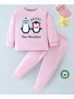 BLUSHES - Unisex Full Sleeves Penguins Printed Sweatshirt with Joggers (Set of 2)