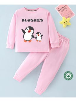 BLUSHES - Unisex Full Sleeves Penguins Printed Sweatshirt with Joggers (Set of 2)