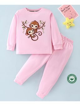 BLUSHES - Unisex Full Sleeves Monkeys Printed Sweatshirt with Joggers (Set of 2)