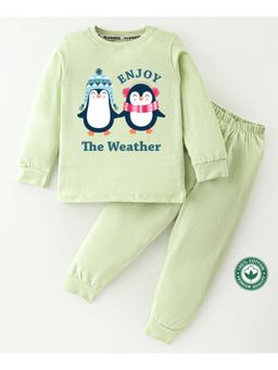 BLUSHES - Unisex Full Sleeves Penguins Printed Sweatshirt with Joggers (Set of 2)