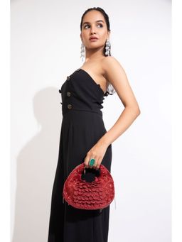 Modarta By Kamakshi - Red Golden Sequin Sling Bag with Pearl Bead Tassels