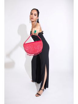 Modarta By Kamakshi - Half Moon Crystal Red Designer Hand Bag