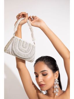 Modarta By Kamakshi - Elegant White Hand Bag with Crystals