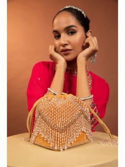 Modarta By Kamakshi - Elegant Golden Potli Bag with White Crystal Drops