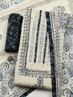 MEENA BAZAAR - Blue Cotton Unstitched Top With Bottom & Dupatta