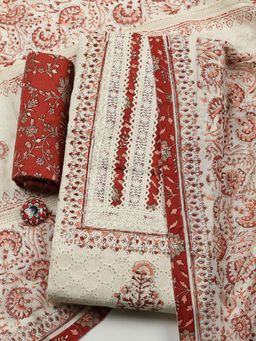 MEENA BAZAAR - Maroon Cotton Unstitched Top With Bottom & Dupatta