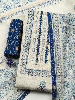MEENA BAZAAR - Blue Cotton Unstitched Top With Bottom & Dupatta