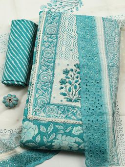 MEENA BAZAAR - Green Cotton Unstitched Top With Bottom & Dupatta