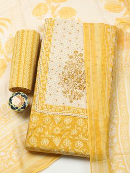 MEENA BAZAAR - Mustard Cotton Unstitched Top With Bottom & Dupatta