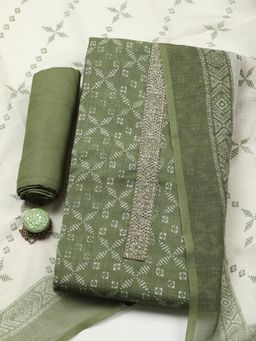 MEENA BAZAAR - Green Cotton Unstitched Top With Bottom & Dupatta