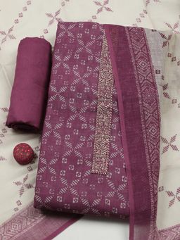 MEENA BAZAAR - Lavender Cotton Unstitched Top With Bottom & Dupatta
