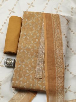 MEENA BAZAAR - Mustard Cotton Unstitched Top With Bottom & Dupatta
