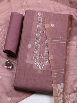 MEENA BAZAAR - Mauve Chanderi Unstitched Top With Bottom & Dupatta