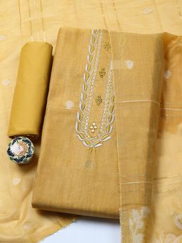 MEENA BAZAAR - Mustard Chanderi Unstitched Top With Bottom & Dupatta