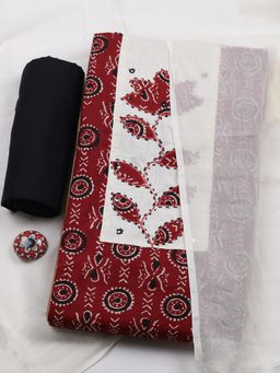 MEENA BAZAAR - Maroon Cotton Unstitched Top With Bottom & Dupatta