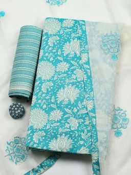 MEENA BAZAAR - Green Cotton Unstitched Top With Bottom & Dupatta