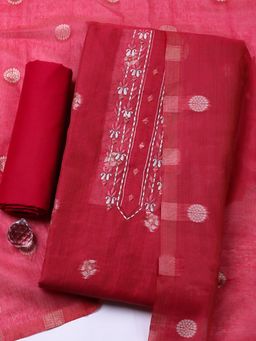 MEENA BAZAAR - Maroon Cotton Unstitched Top With Bottom & Dupatta