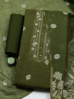 MEENA BAZAAR - Green Cotton Unstitched Top With Bottom & Dupatta