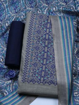 MEENA BAZAAR - Beige Cotton Unstitched Top With Bottom & Dupatta