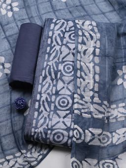 MEENA BAZAAR - Grey Cotton Unstitched Top With Bottom & Dupatta