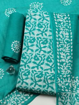 MEENA BAZAAR - Teal Cotton Unstitched Top With Bottom & Dupatta